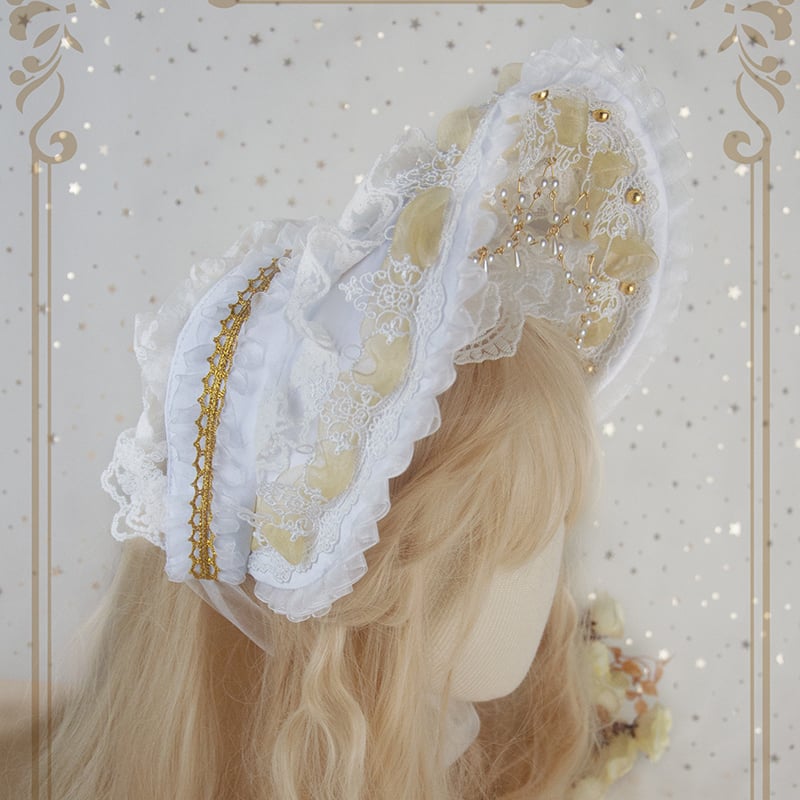 タグ付き未使用 メイドキャップ ボンネット ロリータ ヘッドドレス ロリータ ボンネット 帽子 ロリィタ ヘッドドレス カチューシャ