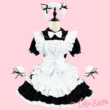 メイド服  ロリータ セット ワンピース エプロン カチューシャ 猫耳 半袖  ゆめかわいい メイド ミニ丈