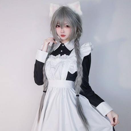 高品質 メイド服 エプロン クラシック ロング ロリータ 3点セット 長袖 半袖 コスプレ  体型カバー