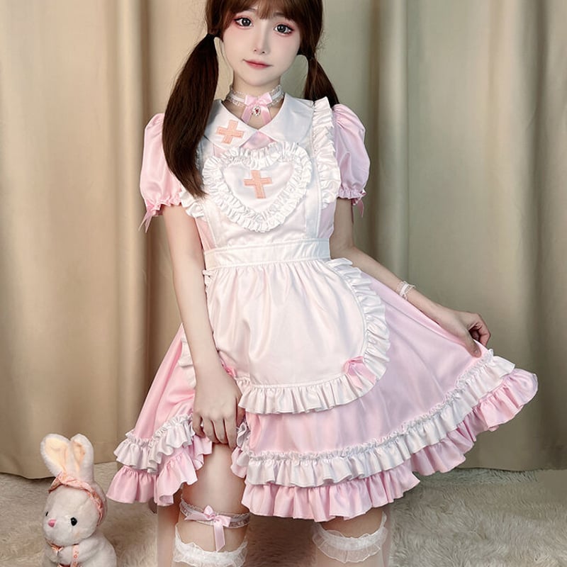 ロリータ ナース服 コスプレ ピンク メイド服 ナース 看護師 コスプレセット ロリータ セクシー 可愛い