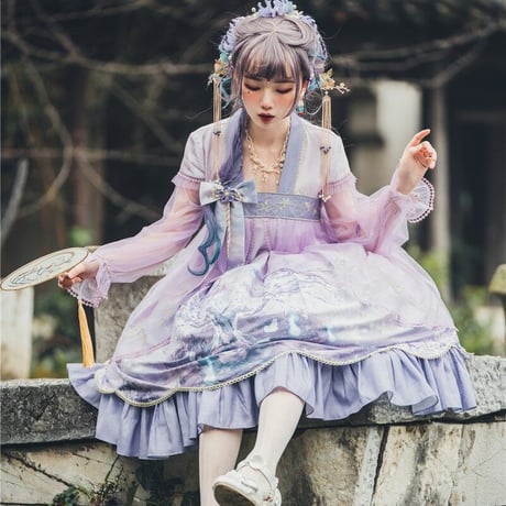 中華ロリータ 桜 幻想的 ゆめかわいい ロリィタ ワンピース コスプレ アイドル チャイナドレス 衣装 長袖 半袖