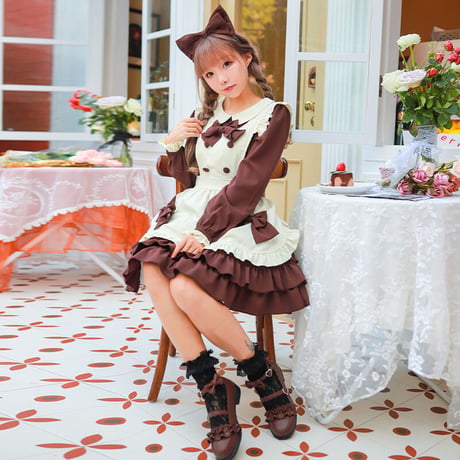 メイド服 ロリータ メイド 3点セット エプロン ドレス ワンピース 制服 コスプレ 半袖 長袖