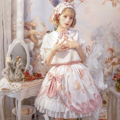 ロリータファッション ロリィタ ブラウス シャツ Lolita ショート丈 半袖 可愛い ホワイト ピンク