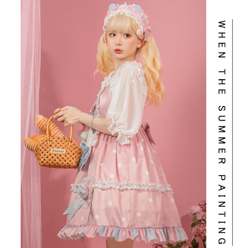 ロリータ メイド服 ジャンパースカート ワンピース エプロン付