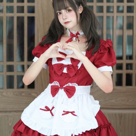 ゆめかわいい メイド服 メイド ワンピース エプロン カチューシャ 半袖 ミニ丈 ミニスカ フリル リボン