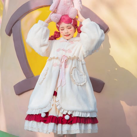 ロリータ コート レディース 冬 ロリィタ 起毛 暖か モコモコ フード 兎耳 かわいい  ゆるカワイイ 甘ロリ