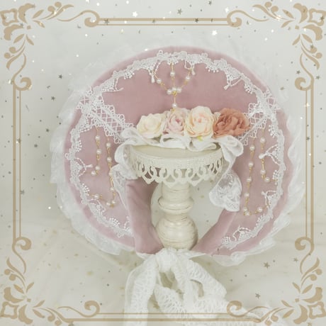 ロリータ ボンネット 帽子 ヘッドドレス スモーキーピンク 髪飾り フラワー 薔薇 造花 クラシカル クラロリ
