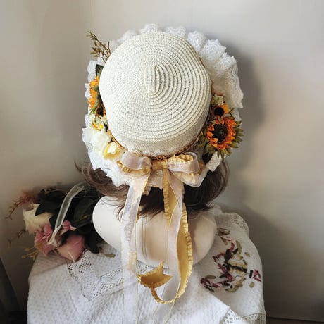 麦わら 帽子 ロリータ 子供 大人 選べる 華ロリ Lolita ハンドメイド カンカン帽 夏 レディース