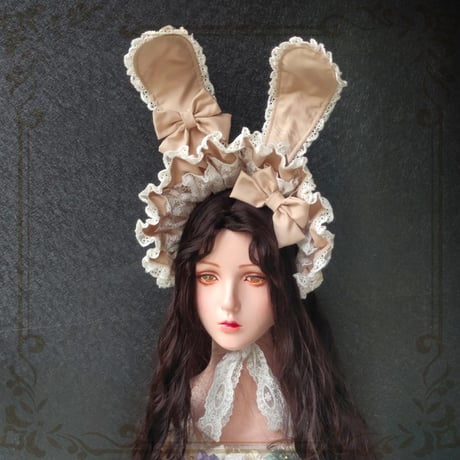 うさ耳ボンネット ロリータ ボンネット 帽子 うさぎ耳 ウサ耳 耳つき 立ち上げ可能 ヘッドドレス カチューシャ