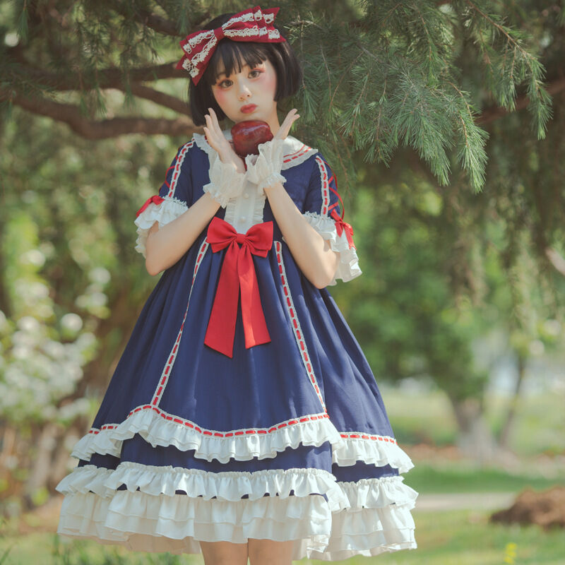 ロリータ ワンピース 半袖 ドレス おとぎの国 アリス 姫ロリ ミニ丈 