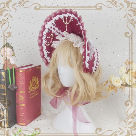 ロリィタ ボンネット 帽子 ヘッドドレス ワインレッド ロリータ クラシカル コスプレ レディース ヘッドアクセサリー