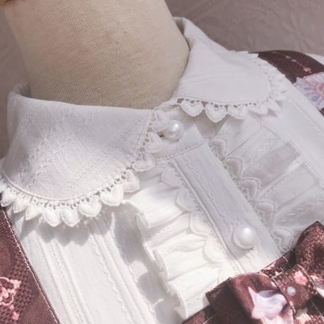 ブラウス ロリータ シャツ 長袖 冬 秋春 レディース フリル かわいい XS - 3XL ジャガード織 裏起毛 選べる生地