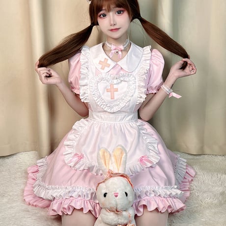 メイド服 ナース 看護師 コスプレセット ロリータ セクシー 可愛い 十字架 クロス ゆめかわいい キュート ハート