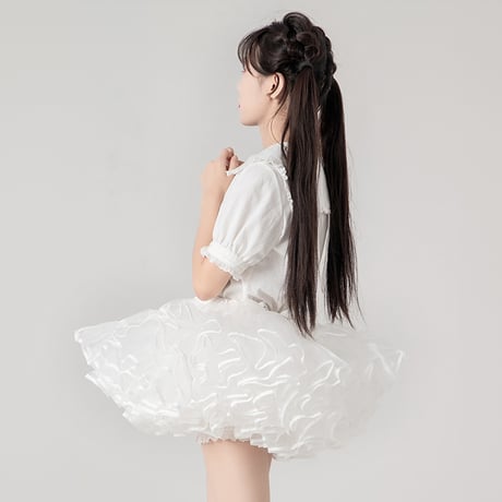 フリルいっぱい パニエ ホワイト ブラック ミニ丈 30cm丈 ロリータ 多層オーガンジー ボリューム