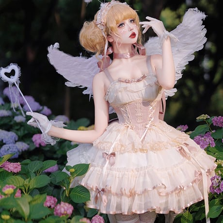 新作 ゆめかわいい ロリータ ドレス ミニ丈 ジャンパースカート ジャンスカ ダンス 姫様 ゴージャス