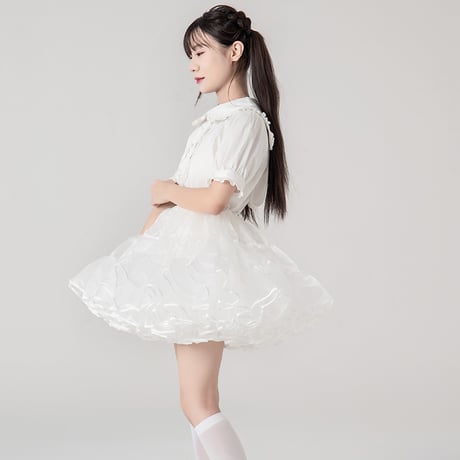 フリルいっぱい パニエ ロリィタ ゴスロリ ミニ丈 40cm丈 白 黒 大人 多層オーガンジー 華やか