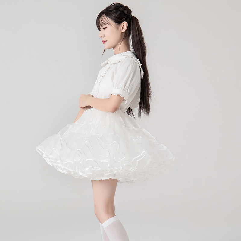 フリルいっぱい パニエ ロリィタ ゴスロリ ミニ丈 40cm丈 白 黒 大人