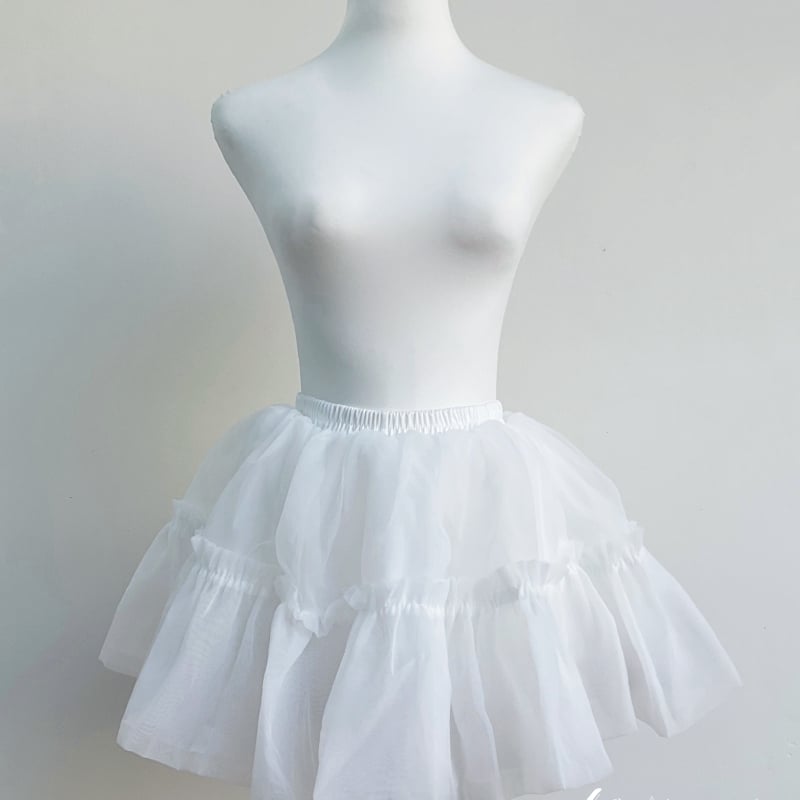 ミニ丈 パニエ 丈35cm 丈32cm 2層オーガンジー かぼちゃパンツ