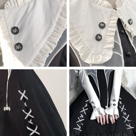 ゴスロリ ワンピース 半袖 長袖 2way 病みかわ クモ 魔女 暗黒 Lolita ロリータ 黒ロリ ハロウィン コスプレ 小悪魔