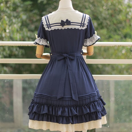 ロリータ ワンピース セーラー服 半袖 長袖 制服 コスプレ 日常 レディース  4色