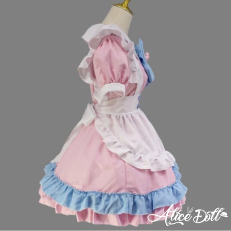 メイド服 ワンピース エプロン カチューシャ セット 猫の肉球 半袖 ミニ丈 ミニスカ ドレス ロリータ Lolita