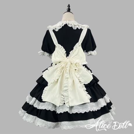 クラシカル メイド服 ワンピース エプロン カチューシャ付き 半袖 ドレス ロリータ ゴスロリ 甘ロリ