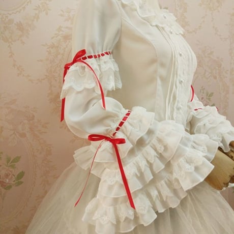 ロリータ レディース レトロ風 トップス ブラウス 丸襟 姫袖 プリンス 長袖 スリム レース コスプレ衣装 かわいい 乳白色