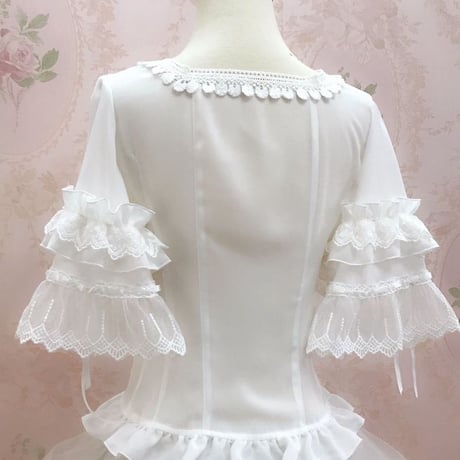ロリータ レディース トップス ブラウス 春 夏 半袖 姫袖 かわいい 快適 3色 白 黒 アプリコット