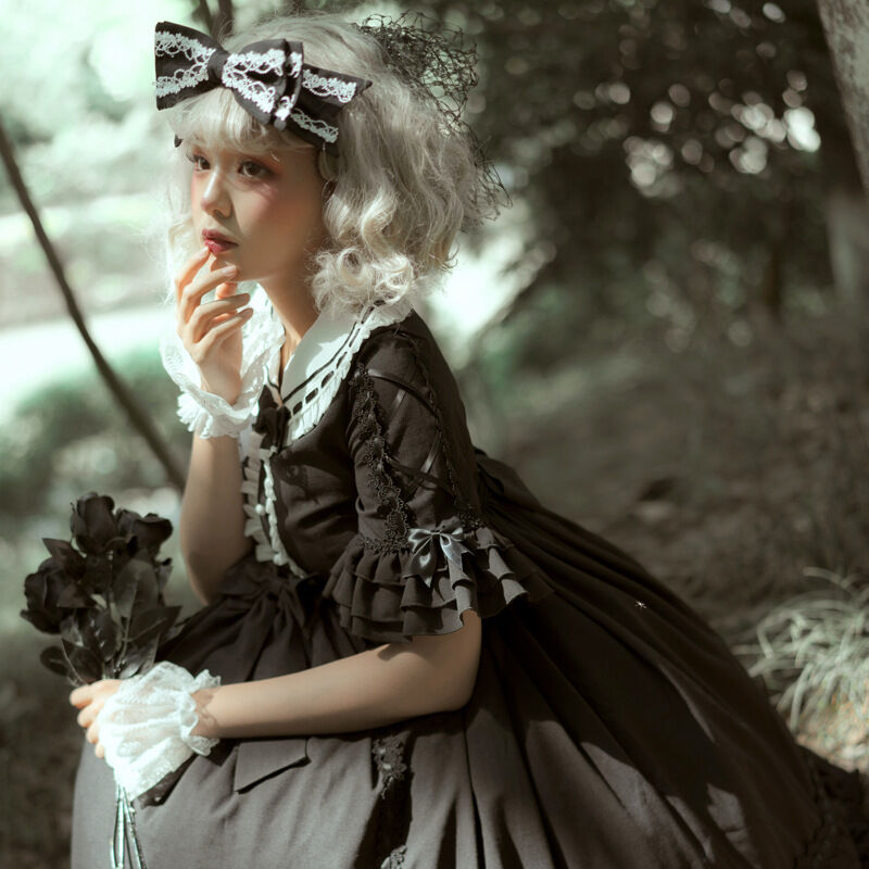 かわいい 日常 lolita いちご ブラック ワンピース ゴスロリ-