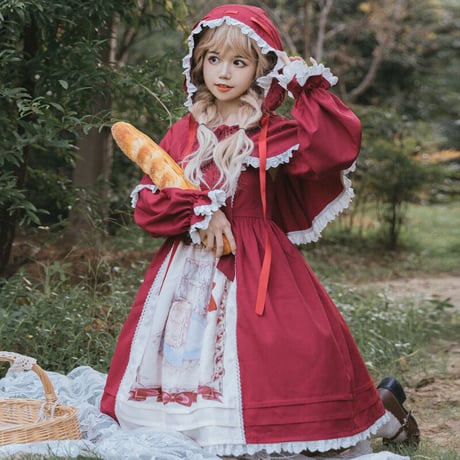 ロリータ 赤ずきんちゃん ジャンパースカート ポンチョ 2点セット ゴスロリ コスプレ衣装 グリム童話