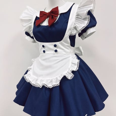 クラシカル メイド服 ワンピース エプロン リボン 3点セット 丸襟 コスプレ衣装 ロリータ風 甘ロリ