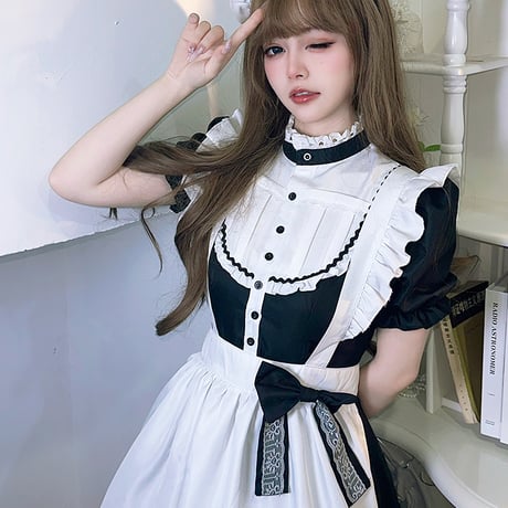 メイド服 ワンピース 半袖 クラシカル ロング丈 メイド 定番 カチューシャ セット 英国風 ロリータ 大人可愛い