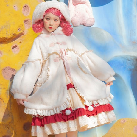 ロリータ コート レディース 冬 ロリィタ 起毛 暖か モコモコ フード 兎耳 かわいい  ゆるカワイイ 甘ロリ