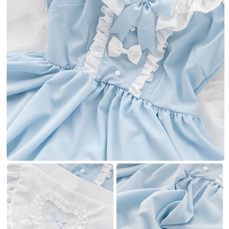 メイド服 エプロン コスプレ ミニ丈 セクシー 夏 水色 かわいい 喫茶店 甘ロリ メイド ワンピース クラシカル