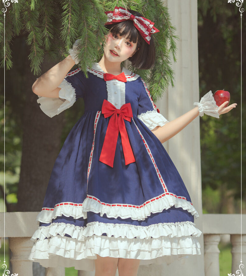 ロリータ ワンピース 半袖 ドレス おとぎの国 アリス 姫ロリ ミニ丈 
