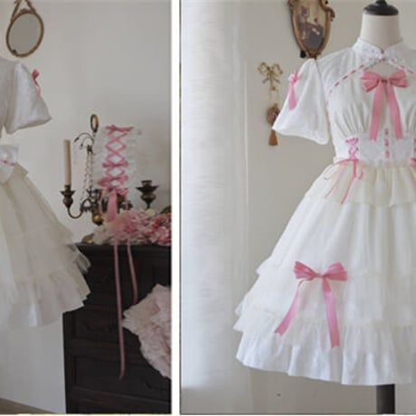 中華ロリータ ワンピース ドレス 半袖 メイド服 ゴスロリ チャイナ服 ゆめかわいい ゴシックロリータ 天使 小悪魔 中華風