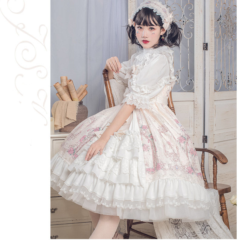 ワンピース エレガント 長袖 ロリータ ロリィタ レディース クラロリ 文鳥と花 宮廷風 ドレス クラシック fit=scale-down,w=1200