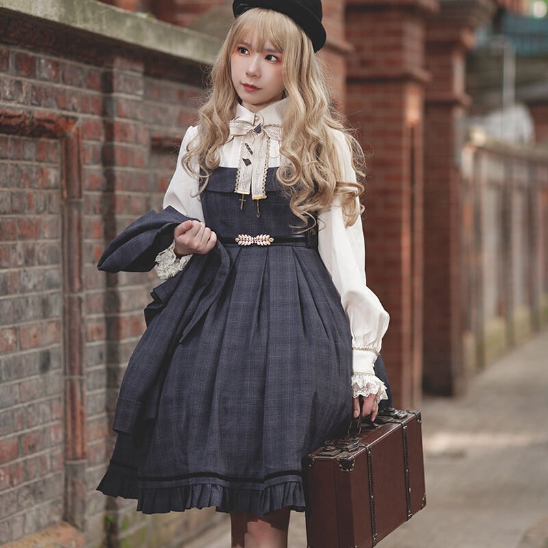 ロリィタ 秋冬 制服 学園風 チェック柄 ジャンパースカート ワンピース 