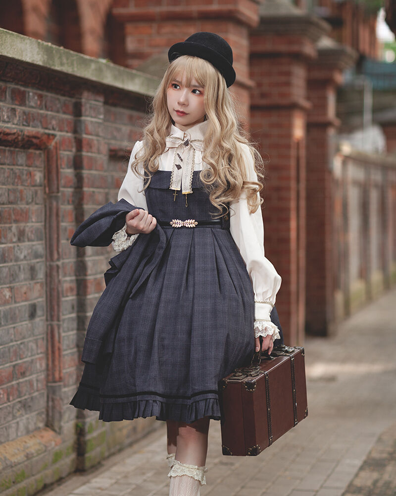 ロリィタ 秋冬 制服 学園風 チェック柄 ジャンパースカート ワンピース