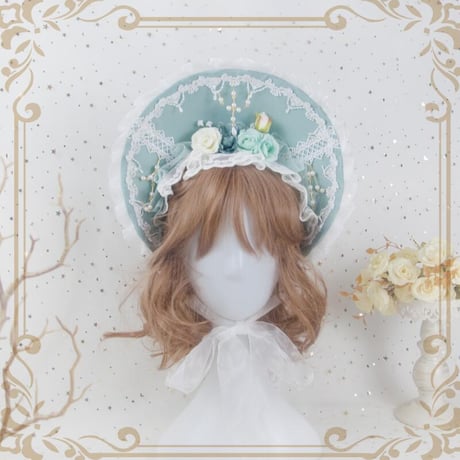 ロリィタ ロリータ ボンネット 帽子 ヘッドドレス ライトグリーン 髪飾り クラシカル クラロリ 清楚