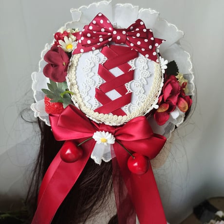 帽子 レディース ロリータ ハンドメイド シルクハット レッド ピンク  ゴシック  森ガール