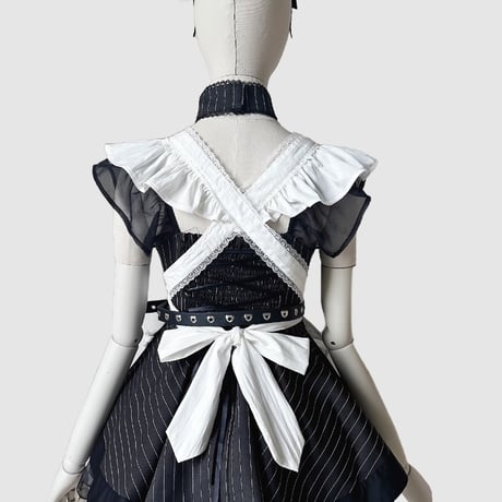 メイド服 セット レディース かわいい クラシカル 黒白 ミニ丈 コスプレ 衣装 ワンピース＋エプロン＋カチューシャ付き