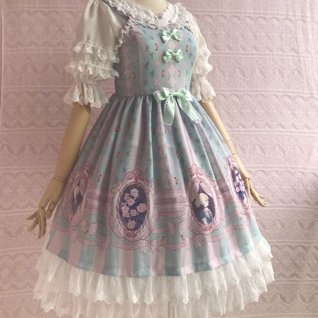 ロリータ ワンピース ジャンパースカート  春 夏 オリジナルプリント  軽やか 薄手  日常服