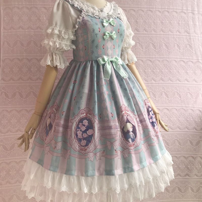 ロリータ ワンピース ジャンパースカート 春 夏 オリジナルプリント 