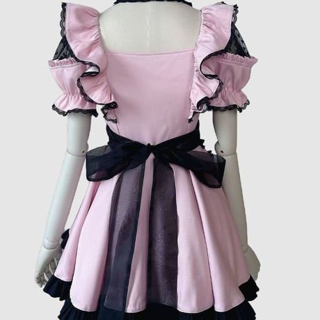 メイド服 メイド セット ゆめかわいい ガーリー ワンピース エプロン つけ襟 猫耳カチューシャ 半袖