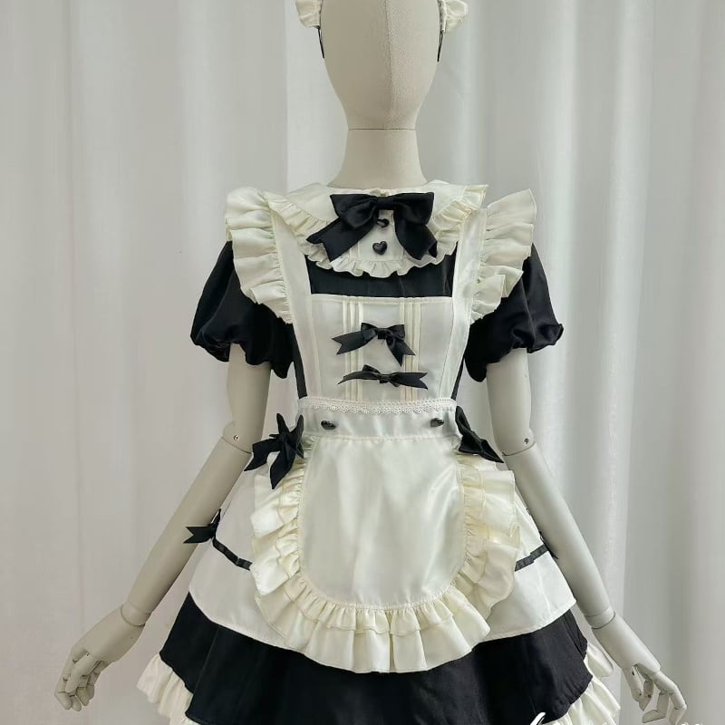クラシカル メイド服 ワンピース Lolita エプロン カチューシャ 付け袖
