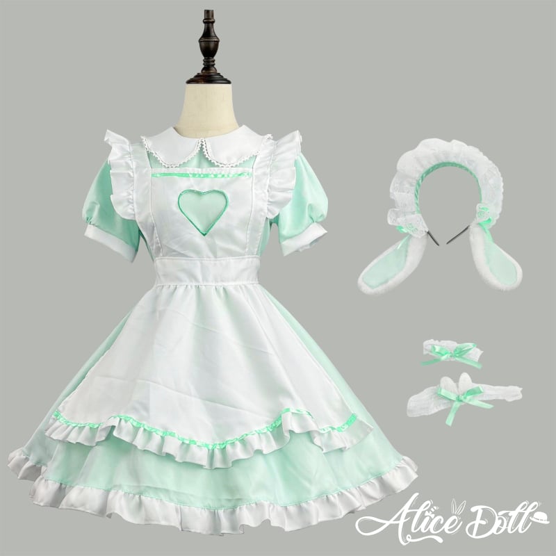 ロリータ メイド服 セット ゆめかわいい うさ耳 ハート ワンピース