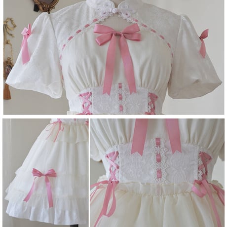 中華ロリータ ワンピース ドレス 半袖 メイド服 ゴスロリ チャイナ服 ゆめかわいい ゴシックロリータ 天使 小悪魔 中華風