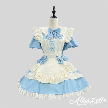 クラシカル ロリータ メイド服 ワンピース エプロン カチューシャ 付け袖 長袖 半袖 2way ミニ丈 クラシック
