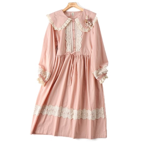 甘かわいい ワンピース 長袖 コットン ロングワンピース 森ガール レース 綿 春服  夏服  ローゴージャス